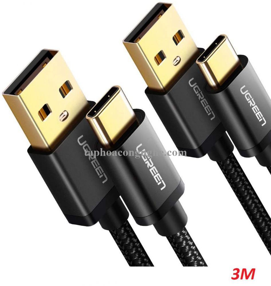 Ugreen 50878 3M màu đen bao có 2 sợi cáp USB TYPE C ra A hỗ trợ sạc nhanh mạ vàng 24K US174 30050878